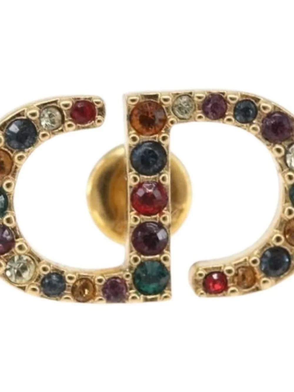 Christian Dior Rhinestone Pierce Earring metal Gold Tone Auth 168258M